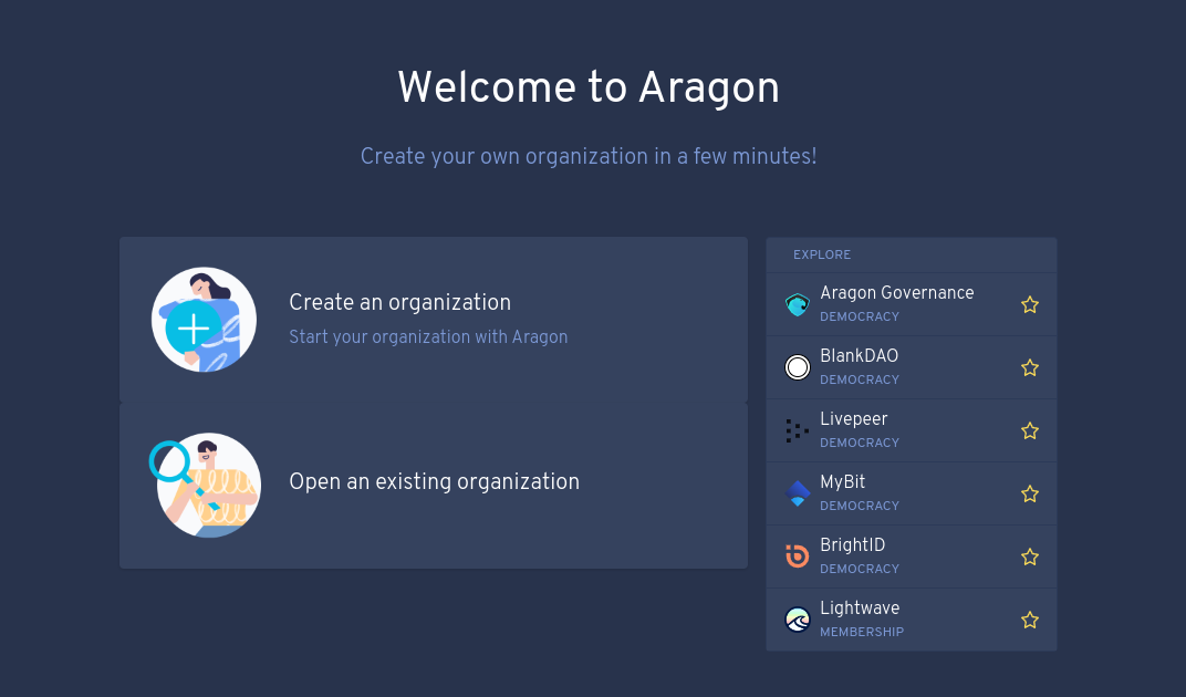 create an aragon DAO homepage
